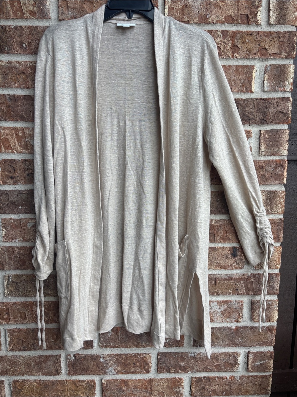 J Jill love linen Lightweight Open Front Cardigan in Beige